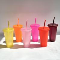 Tasse à paille pailletée 24oz 710ml Gobelet en plastique simple paroi dure PP en plastique Tasses à café et à thé à bulles avec couvercles réutilisables