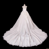 Superbe robe de mariée en Satin avec appliques de fleurs 3D, sans bretelles, en Organza, avec un Long Train