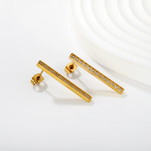 Geometric <b>Stud</b> <b>Earrings</b> Gold Plated Diamond Channel Setting Everyday Wear Women's Fashion Jewelry - Product Image 2