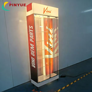 Vitrine d'exposition en verre verrouillable sur mesure avec étagères, bandes LED lumineuses, armoire d'exposition en acrylique autoportante et mobile avec roulettes - Product Image 1