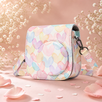 Nouveau design de motif en cuir PU pour appareil photo instantané Fuji Instax Mini12/13, fermeture magnétique, style coloré et romantique