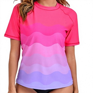 Women's Gradient Wave Rash Guard Short Sleeve Quick Dry Swim Shirt UV Protection Sports Tee Pink Purple <b>Ombre</b> Design - Product Image 4