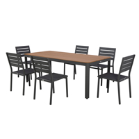 Table de bistrot moderne et durable en PS imitation bois, chaise de jardin empilable pour cour, plage, parc, restaurant, hôtel