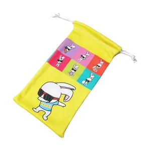 Saco de óculos de microfibra estampado, logotipo personalizado, bolsa para óculos infantil, com cordão, embalagem para óculos, HSQ-1100