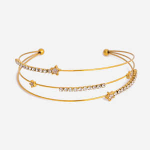 Brazalete Geométrico Abierto de Cristal para Mujer, Diseño de Estrella Dorada, Engaste de Canal, Joyería para Uso Diario - Product Image 1