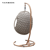 VANRIOS Fauteuil suspendu œuf circulaire en métal pour jardin, patio et intérieur, style brésilien, en rotin et corde, mobilier d'extérieur