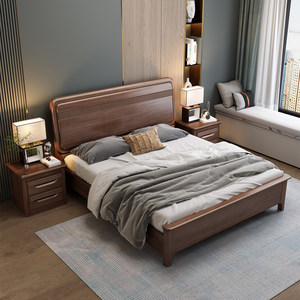 Cama de Madera Maciza de Nogal de 1.8M, Tamaño King, con Plataforma y Almacenamiento, para Recámara Principal - Product Image 3