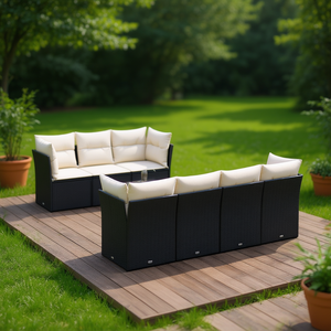 Black Garden <b>Sofa</b> <b>Set</b> With Cushions UV Resistant PE Rattan Outdoor Furniture Contemporary Design Waterproof - Product Image 2