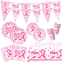 Lot de vaisselle rose pour la sensibilisation au cancer du sein, avec bannière de l'espoir et nappe jetable pour collectes de fonds