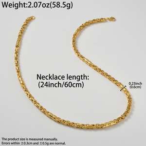 Collier fin de mode en acier inoxydable plaqué or 18 carats, chaîne byzantine bicolore polie en gros avec segments texturés en forme de grille. - Product Image 6