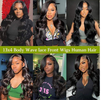 Perruques en cheveux humains indiens bruts, ondulées, avec dentelle transparente HD 13x4 et 13x6, de 32, 34 et 36 pouces, pour femmes noires - Vente en gros