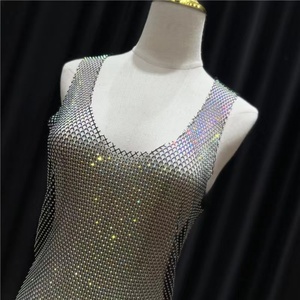 Jupes extensibles à manches longues en strass Jupe transparente Résille à strass Couverture col en V <span class=keywords><strong>Robe</strong></span> longue en cristal pour la fête - Product Image 3