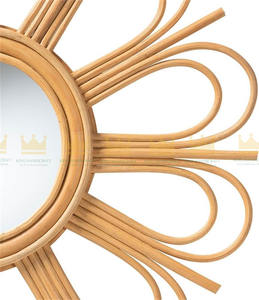 Miroir mural moderne de style bohème en rotin brun naturel avec fleurs Style unique pour chambre à coucher Personnalisé à des fins décoratives Offre Spéciale - Product Image 4