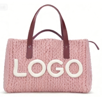 Grand sac fourre-tout tendance en jacquard tricoté 3D avec logo personnalisé pour femme, idéal pour les courses et la plage, avec personnalisation de marque
