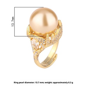 Factory Wholesale Fashion Jewelry Eco-friendly Copper 14MM Golden Shell Pearl Vintage Gold Plated <b>Ring</b> for Daily Wear - Product Image 2