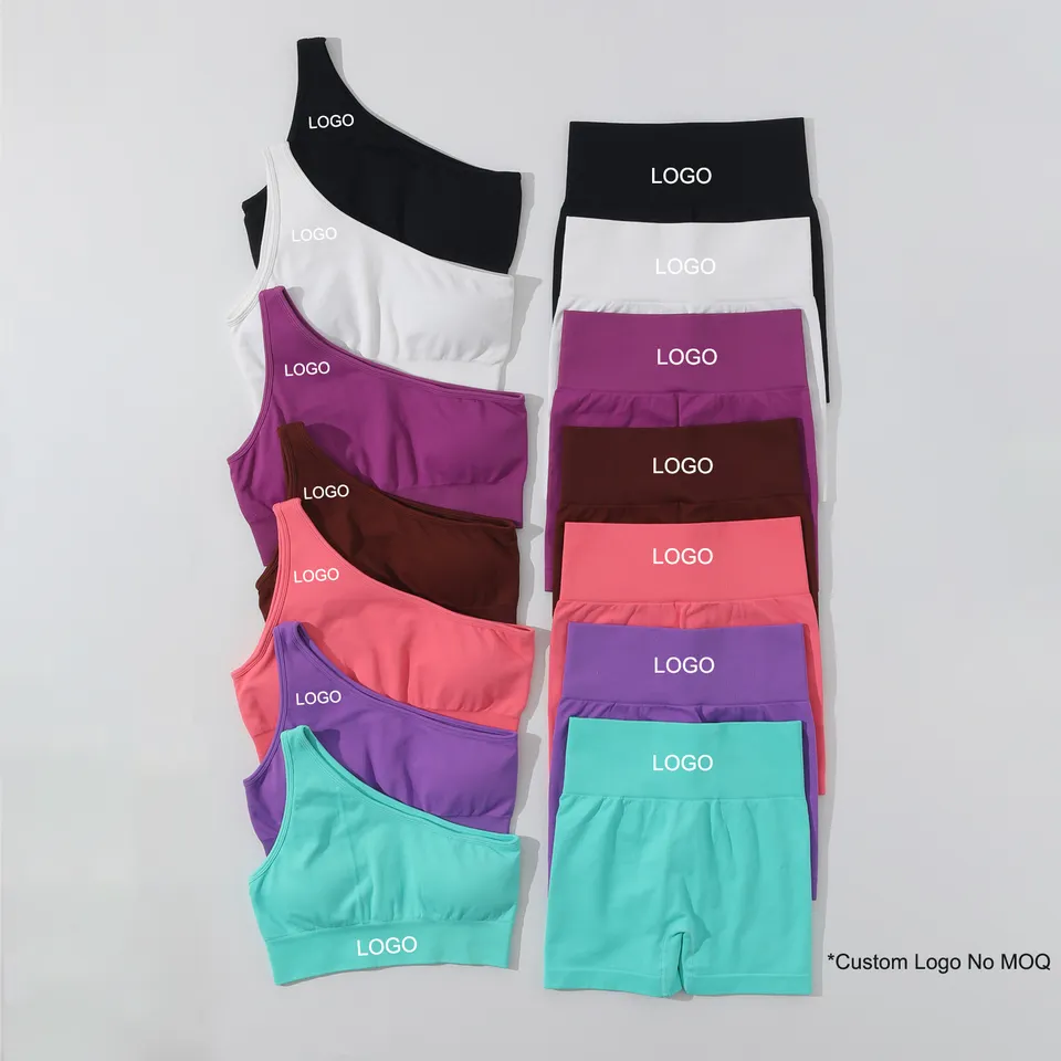 Five Piece Seamless Breathable Yoga Fitness Set for Women Including Shorts Pants Bra and Sleeveless Top