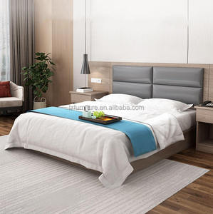 Wholesale Apartment <b>White</b> Modern Hotel <b>Wooden</b> <b>Double</b> <b>Bed</b> with Head Furniture Sets for Adults - Product Image 5