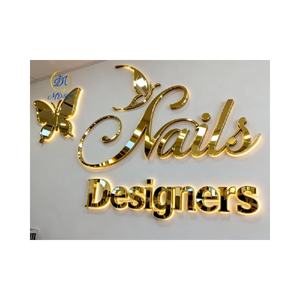 <span class=keywords><strong>Lettres</strong></span> lumineuses LED 3D personnalisées en miroir doré, logo personnalisé, enseigne LED pour la signalisation des entreprises et des magasins - Product Image 3