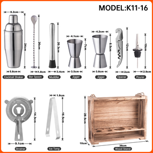 Oneup — boîte à Cocktail en acier inoxydable, support bois, outils de Bar professionnels, <span class=keywords><strong>Kit</strong></span> de mélangeur pour Bar, 700ml, 11 pièces - Product Image 3