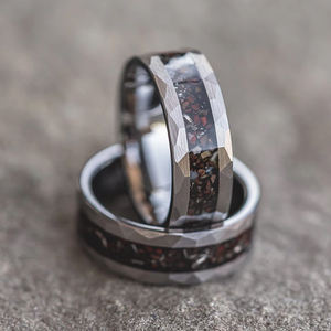 클래식 8MM 실버 텅스텐 카바이드 링 공룡 뼈 운석 속지 남자의 약혼 웨딩 밴드 패션 쥬얼리 - Product Image 1