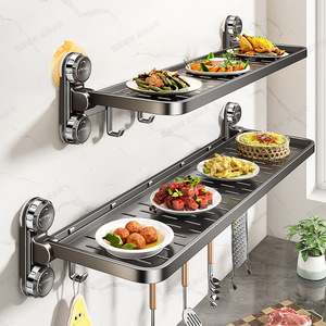 Étagère murale de cuisine IOPING pliable avec crochets pour l'organisation des assiettes de préparation alimentaire, installation sans perçage - Product Image 4