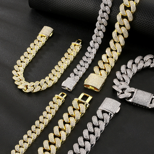 12mm Full Icedout Cubain Collier Bijoux Mode Hiphop 5A CZ Zircone Gourmette Cubain Lien Bracelet <span class=keywords><strong>Or</strong></span> <span class=keywords><strong>Blanc</strong></span> Plaqué Chaîne pour Hommes - Product Image 4