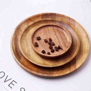 Plateau rond en acacia <span class=keywords><strong>simple</strong></span> Plateau de service en bois pour dîner Snack Dessert Gâteau Tasse Plateau de fruits Restaurant Dîner Plats pour la nourriture - Product Image 3
