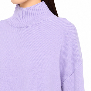 Maglione da <span class=keywords><strong>Donna</strong></span> a Collo Alto con Logo Personalizzato, 12GG, Misto <span class=keywords><strong>Cotone</strong></span>, Orlo a Costine Larghe, Manica Lunga, Pullover Autunnale - Product Image 3