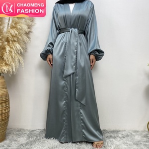 Hot Sell <b>Thick</b> Satin Open Abaya With Wide Sleeves Muslim Women Abayas <b>Cardigan</b> With Side Pockets 10 Colors 1917# - Product Image 5