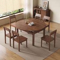 Ensemble table et chaises rondes pliantes extensibles contemporaines en noyer noir de 1,5 m, meubles de maison écologiques et durables