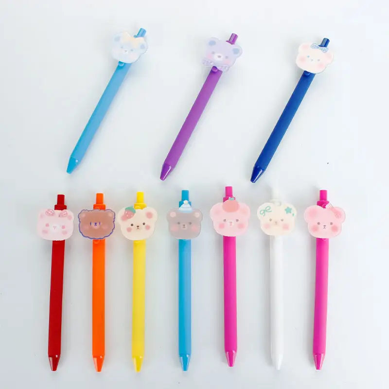 Transparent Acrylic Clip Pens Soft PVC Cartoon Characters Custom Gel Ball Point Pen With Logo For Kid Writing