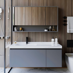 Thiết kế hiện đại rắn gỗ liền mạch Gốm Đá Cẩm Thạch Rock slab tủ phòng tắm thông minh gương nhà vệ sinh kết hợp Set với rửa lưu vực - Product Image 2