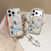 Coque de téléphone 3D transparente à paillettes coquillage pour iPhone 18 17 Pro Max 16 15 14 13, avec bracelet de protection ambiance plage et océan