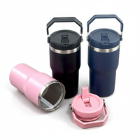 Gobelet de voyage isotherme portable en acier inoxydable 20oz 30oz avec poignée, tasse à café, bouteille d'eau avec couvercle à paille rabattable