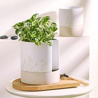 Maceta Moderna de Cerámica con Autorriego para Interiores, 8 Pulgadas, Blanca, Pintada a Mano, con Orificio de Drenaje y Almacenamiento de Agua para Suculentas/Hierbas/Violetas