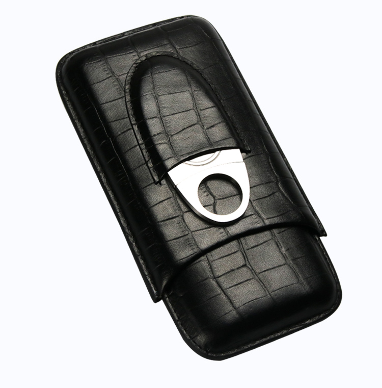 Портативный Открытый 3 finggers из нержавеющей стали и коровьей кожи портсигар с резаком