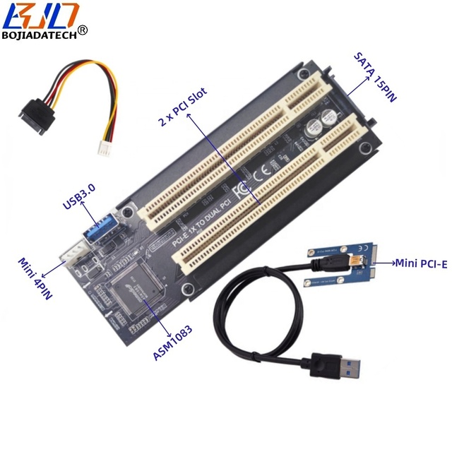 Dual 2 PCI Slot to Mini PCI-E MPCIe Adapter Expansion Riser Card SATA 15PIN Power USB 3.0 Data Extension Cable