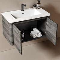 Meuble-lavabo de salle de bain moderne avec étagère réglable et décor en rayures de bois, pour installation sous évier, en céramique, pour appartement, 18, 24, 30, 36 pouces