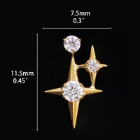 Labret sans filetage en Titane F136 G23 avec système à broche interne et double étoile sertie de zircone cubique, pour Hélix, Tragus, Lèvre, à dos plat