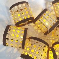 Bougie en rotin de style vintage, lampes solaires à led pour l'extérieur, lanterne en osier artisanale, lampe de jardin décorative