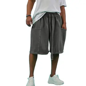 Shorts masculino de algodão lavado com ácido, secagem rápida em branco, para corrida, moda verão, shorts folgados vintage