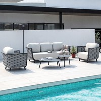 Ensemble de table et chaises pliantes en aluminium pour balcon extérieur, moderne, durable, 6 places, avec coussins, pour usage hôtelier