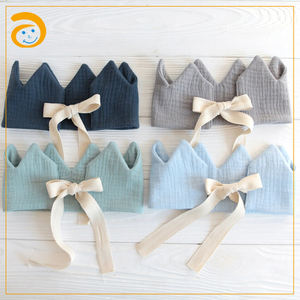 Cappello di compleanno all'ingrosso in cotone per bambini decorazione festa di compleanno corona mussola in tessuto di cotone per neonati fascia per capelli per bambini corona di compleanno - Product Image 4