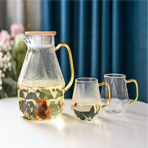 <span class=keywords><strong>Carafe</strong></span> en verre sans plomb ni chrome à motif losanges, avec poignée, grande capacité, style moderne, idéale pour les fêtes - Product Image 3
