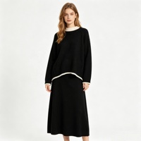 Ensemble tricot 2 pièces femme, mélange laine à effet cachemire, pull ample et jupe longue, tenue décontractée en gros