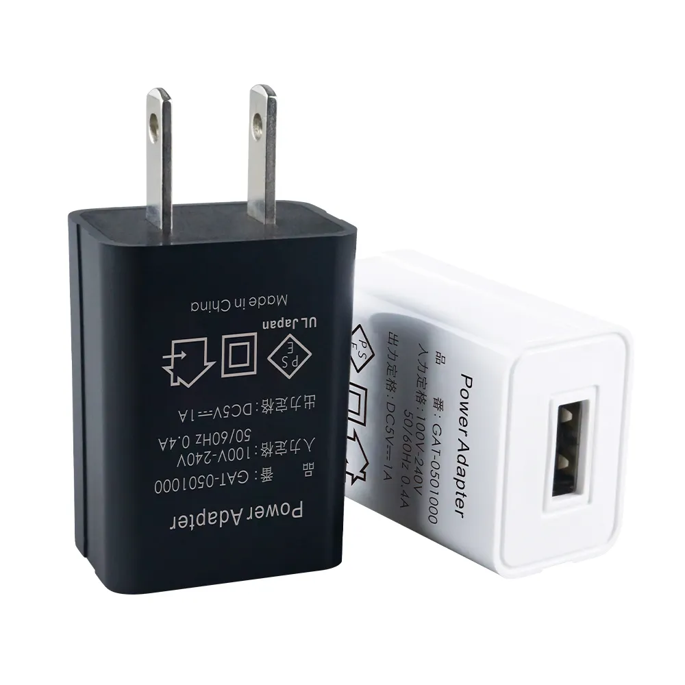 Japon PSE Certification 5V1A USB A Port chargeur de voyage mural Portable pour téléphone portable 1000mA 5W adaptateur chargeur secteur