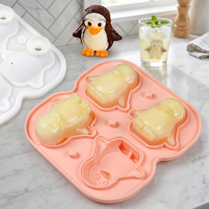 Moule à glaçons pingouin à 4 cavités avec entonnoir intégré, bac à glaçons en silicone de qualité alimentaire pour cocktails, whisky et boissons estivales - Product Image 5