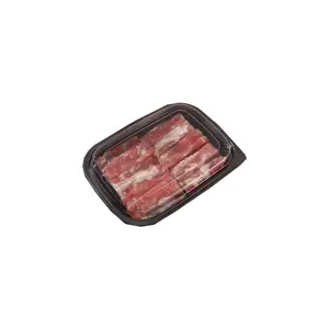 rectangular PET PP plastic trays Disposable cold storage sushi fast food container black fresh meat 500g Beef roll packaging box