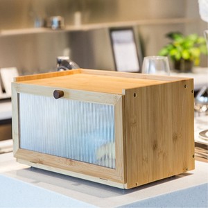 Boîte à pain en bambou, conteneur de rangement de cuisine en bois avec porte en verre, grande capacité, organisateur alimentaire pour usage domestique - Product Image 1