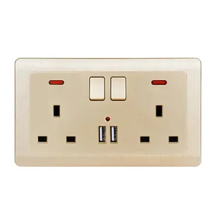 Wall Power Socket Double UK Standard Outlet Switched 2.1A Indicator Ce with USB Ports Wall Embedded AC 110~250v,50/60hz 13A